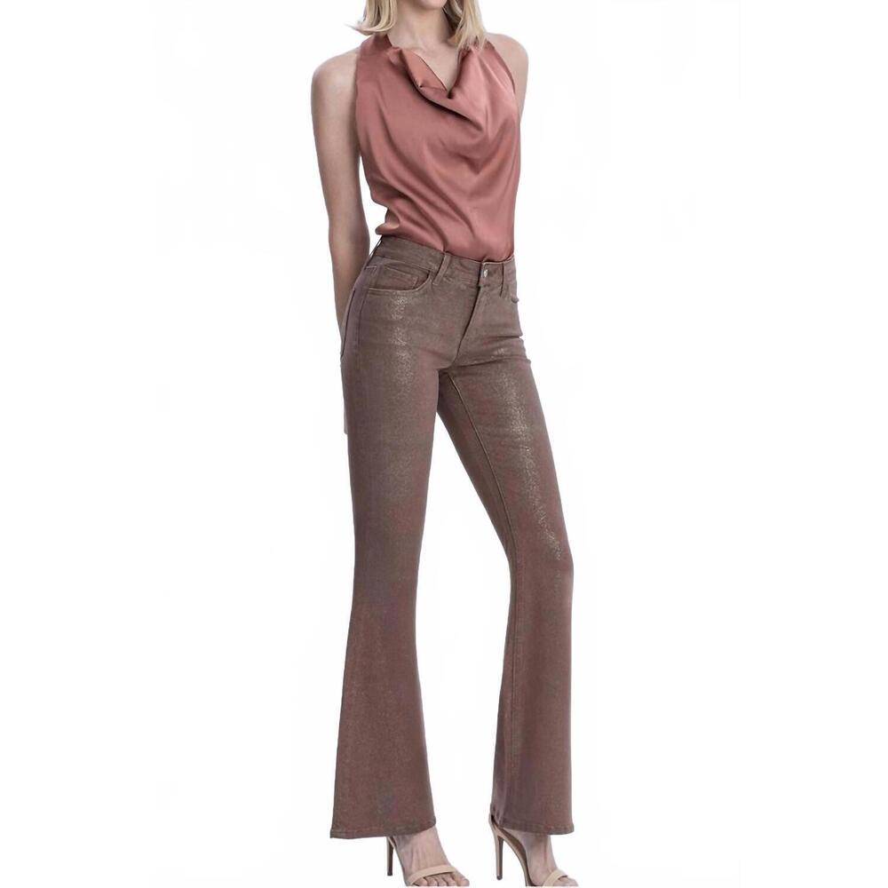 NEW VERVET BY FLYING MONKEY alison mid-rise glitter jean in coco gold - Picture 6 of 8